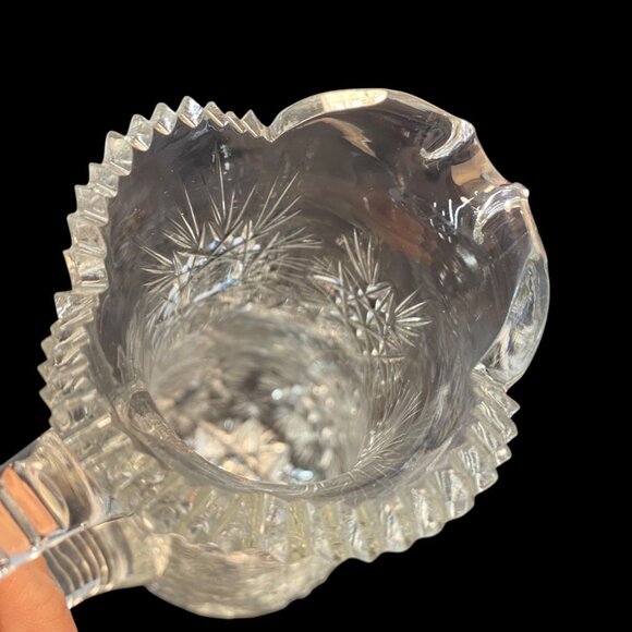 Vintage Cut Crystal Glass Pitcher Intricate Starburst Design & Ribbed Handle - Picture 8 of 13